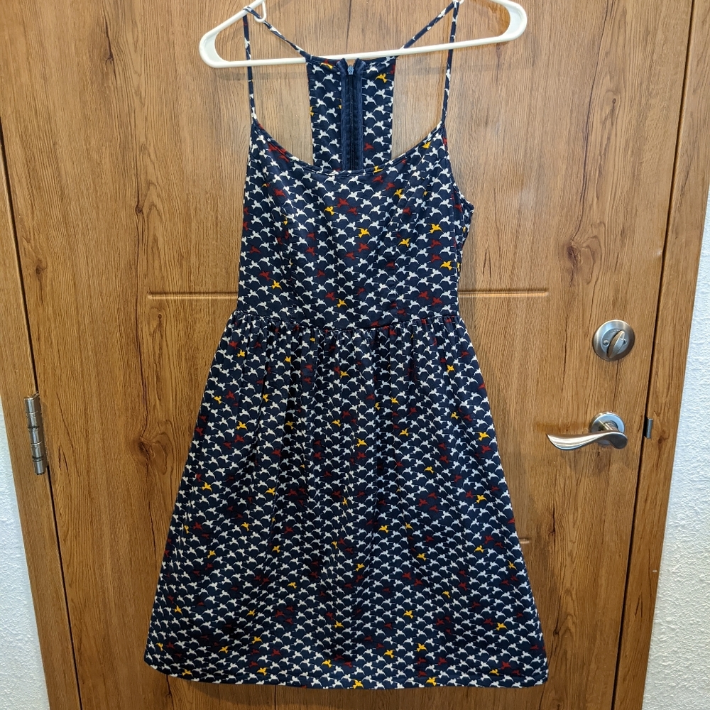 Modcloth Liza Luxe Bird Print Halter Sun Dress Navy - S